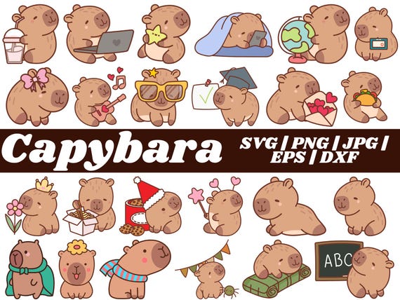 Cute Capybara SVG Bundle, Kawaii Capybara Clipart,Instant Digital Download for Cricut & Silhouette,High-Quality Printing,Animal Illustration