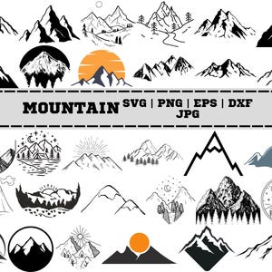 Mountains Svg bundle, Mountain Svg Hand Drawn, Forest Tree Svg, Outdoors Adventure Svg, Landscape Svg, Svg For Cricut, Silhouette