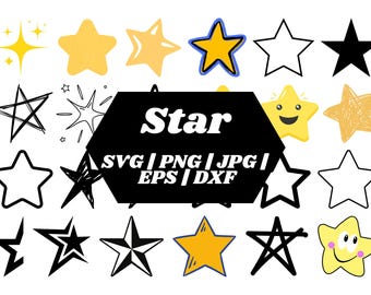 Paquete SVG de estrellas / Estrellas brillantes SVG, Clipart de estrellas brillantes, Estrellas brillantes para Cricut y Silhouette / Descarga instantánea