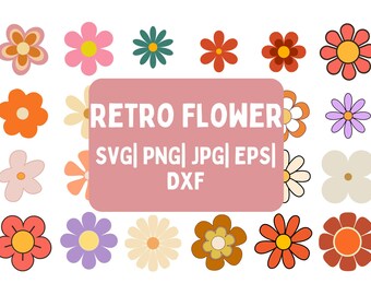 Retro Blumen SVG, Blumen Clipart, Gänseblümchen Blume geschnitten, Boho Blume SVG, Blumen-Svg-Bundle, Blumen PNG, SVG-Dateien für Cricut, Sofort-Download