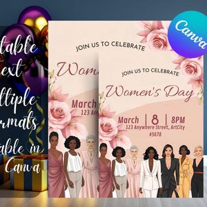 Editable Women's day inviteCustom Women’s Day Invite 5 x 7 Inch| Editable PDF & Canva Template | Personalized Digital File