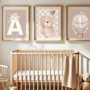 Set of 3 bear posters, wall print bear posters, poster hot air balloon set, 3 posters bear set, BEAR poster, nursery wall art bear