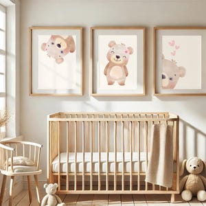 Set of 3 posters bear, children&#39;s room poster bear - brown, wall print bear poster, bear poster