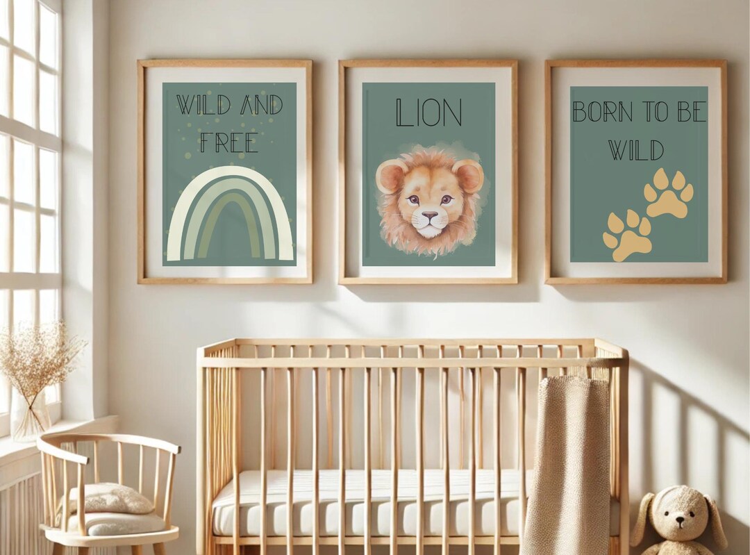 Set of 3 Lion Paw Posters, Safari Lion Poster, Children's Room Lion ...