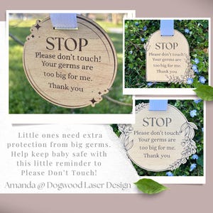 Do Not Touch Baby Stroller Tag, Baby Car Seat Tag, Baby Shower Gift, Car Seat Sign, Stay Back, New Parent Gift, Germs Too Big For Me Sign