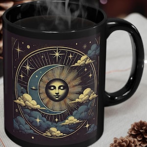 Caneca de cerâmica celestial Sol e Lua Vibrações espirituais Presente perfeito para observadores de estrelas Amantes da astrologia Amantes do chá Amantes do café Presente de aniversário
