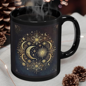 Caneca de cerâmica celestial Sol e Lua: presente de astrologia espiritual