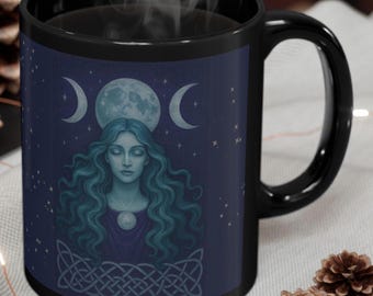 Triple Moon Goddess Mug: Wiccan Pentacle Pagan Coffee Cup