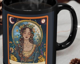Virgo Zodiac Mug: Celestial Boho Floral Art Coffee Cup