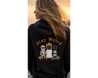 Stay Weird Hoodie Witchy Cat Lover Hoodie Halloween Sweatshirt Black Cat Hoodie Unisex Hoodie Halloween Gift  Samhain Gift
