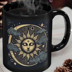 Caneca Celestial Sol, Lua e Estrelas: Presente Espiritual para Amantes da Astrologia