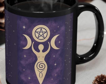 Triple Moon Goddess Mug: Wiccan Pentacle Coffee Cup - Pagan Gift
