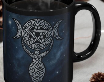 Triple Moon Goddess Mug: Wiccan Pentacle Coffee Cup - Pagan Gift