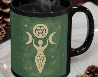Triple Moon Goddess Mug: Wiccan Pentacle Coffee Cup - Pagan Gift