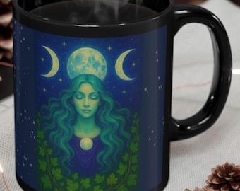 Triple Moon Goddess Coffee Mug: Wiccan Pentacle Pagan Gift
