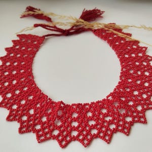 Red Beaded Collar Necklace, Ukrainian Sylyanka, Boho Red Bead Choker, Ethnic Beaded Necklace