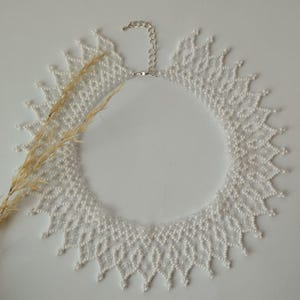 White Beaded Lace Necklace, Elegant Bridal Accessory, Handmade White Bead Jewelry