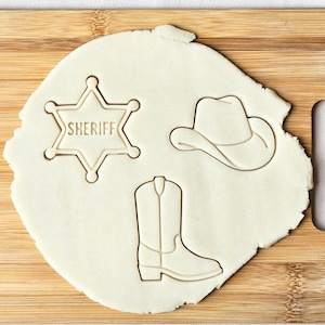 Cowboy Cookie Cutter- Sheriff Badge, Hat, Boot, Wild West Baby Shower Favors, Baking Mold