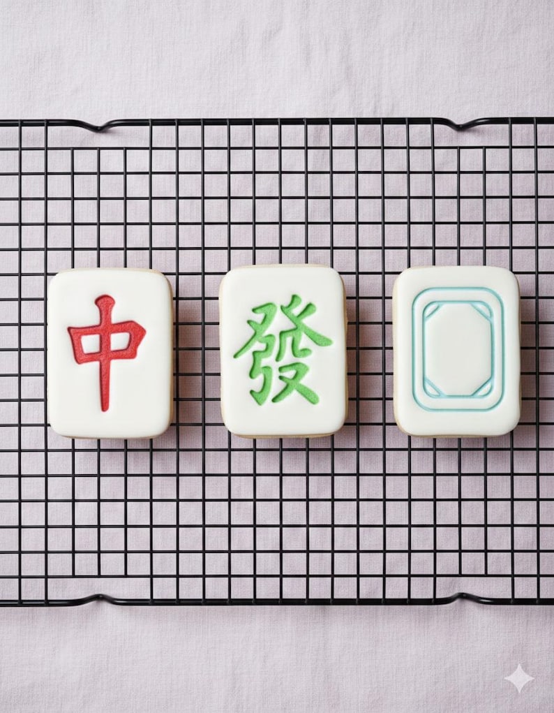Mahjong Cookie Cutters- Lunar New Year Baking, Dragon Tiles 中 發, Blank Tile 白板, Mah jong image 4