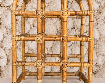 Vintage Bamboo Wine Rack, Hollywood Regency Rattan Bottle Holder, Chinoiserie Bar Decor