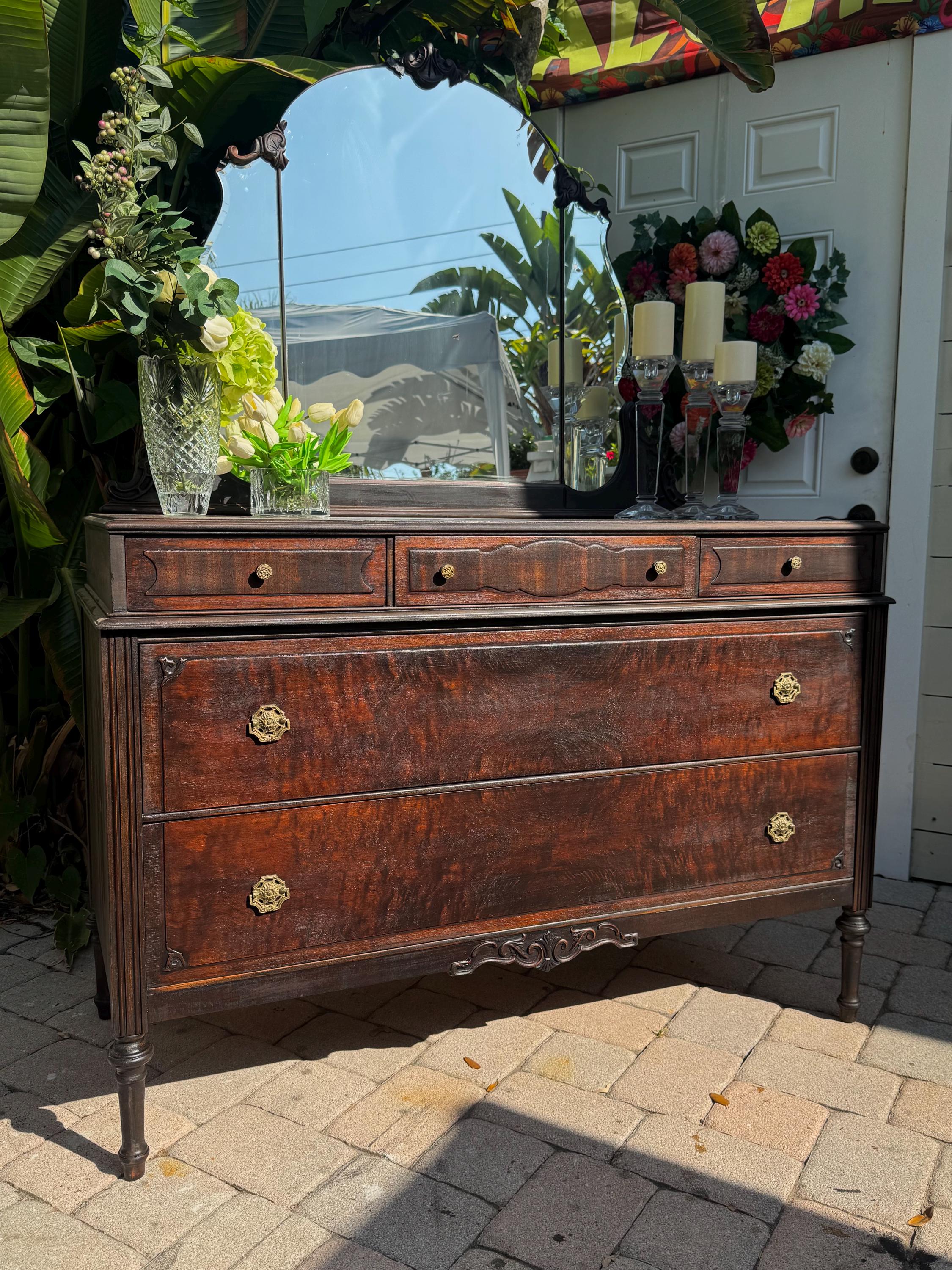 SOLD!!!!!!!! - Refurbished 1900s Antique Vanity Dresser with Mirror