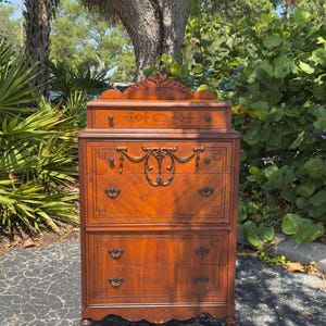 SOLD!!  Antique French Provincial Highboy Dresser | Rococo Louis Style | Early 20th Century | Solid Wood Patina Chest of Drawers