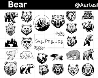 Bear Svg, Bear Silhouette, Bear Svg for Cricut, Grizzly Bear SVG Bundle, Bear Head Svg, Svg Cut Files, Commercial Use, Svg Laser Cut Files