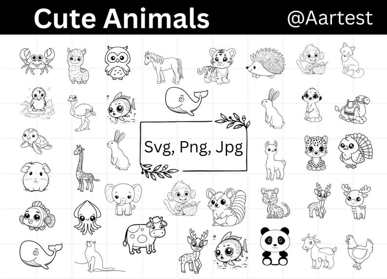 Cute Animals Svg Bundle, Cute Animals Clipart, Safari Animal PNG ...