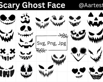 Clipart de cara de fantasma aterradora, paquete SVG de cara de fantasma, SVG de Halloween, SVG de cara de fantasma linda, SVG de caras de Jack-O-Lantern, SVG espeluznante