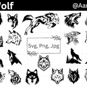 Wolf SVG Bundle, Wolf Clipart, Wolf Vector, Wolf PNG, Howling Wolf Svg, Forest Animals Silhouette, Instant Download