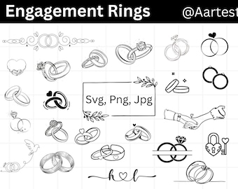 Engagement Ring SVG Bundle, Wedding Ring Clipart, Diamond Ring Cut Files for Cricut, Bridal Jewelry SVG, Proposal Ring PNG, Instant Download