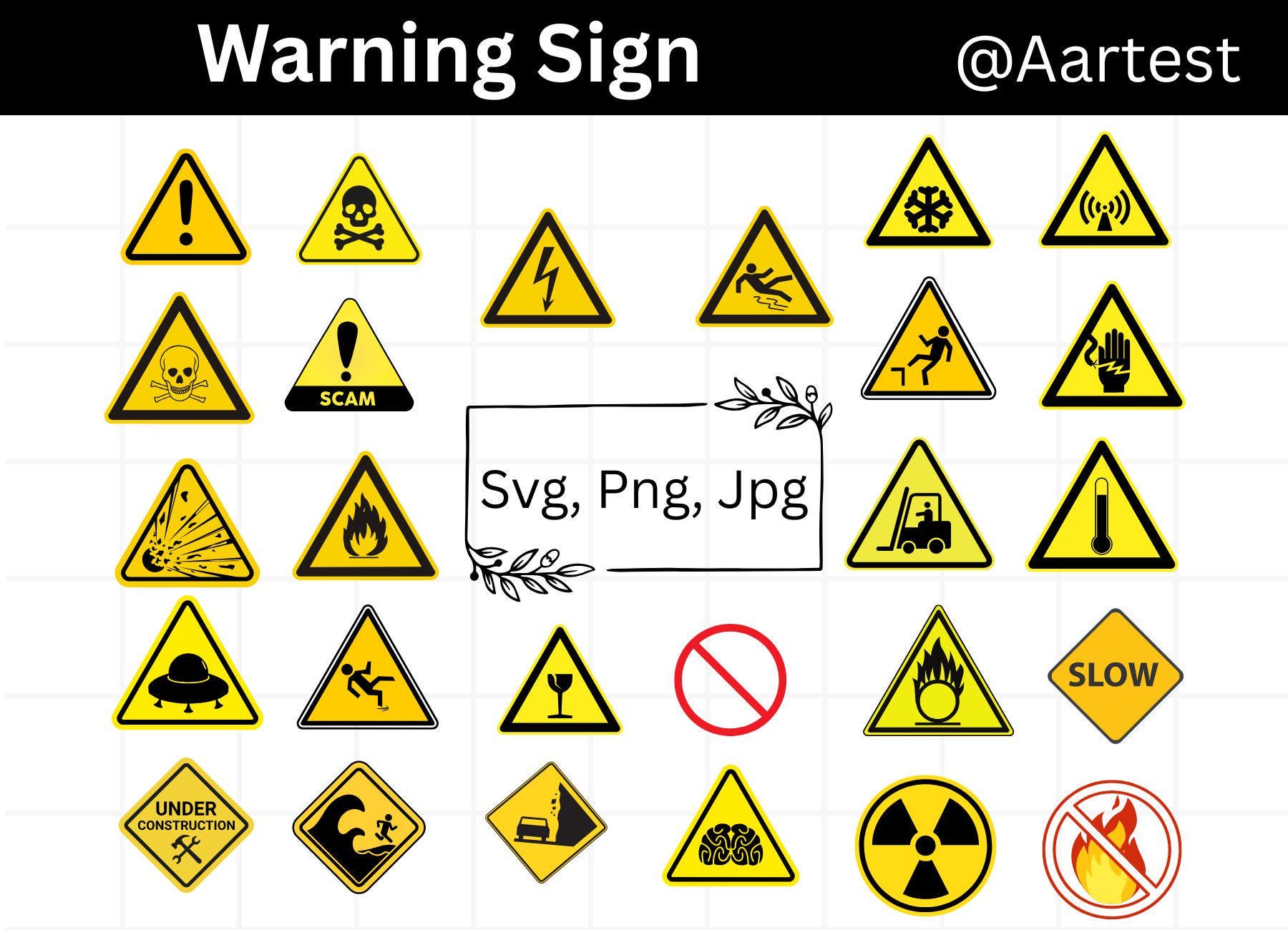 Warning Sign SVG Bundle, Caution Label Clipart, Safety Sign SVG, Cut Files for Cricut & Silhouette, Workplace Hazard PNG, Funny Sign Designs