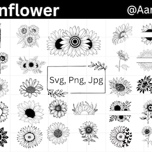Bundle SVG tournesol, tournesol SVG, fleur SVG, monogramme Svg, demi tournesol Svg, fichier Svg tournesol, tournesol en détresse, fichier de coupe Cricut