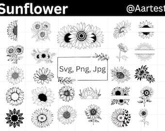 Sunflower SVG Bundle, Sunflower SVG, Flower SVG, Monogram Svg, Half Sunflower Svg, Sunflower Svg File, Distressed Sunflower, Cricut Cut File