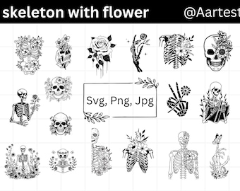 Floral Skeleton Svg Bundle, Skeleton With Flower Svg, Floral Svg, Skeleton Clipart, Floral Skull Svg, Boho Skeleton Svg, Gothic Svg