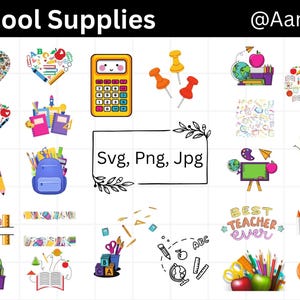 School Supplies SVG Bundle, Back to School SVG, Pencils Clipart, Teacher SVG Files, Classroom Cut Files for Cricut & Silhouette