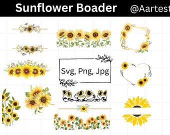 Sunflower SVG Bundle, Sunflower SVG, Flower SVG, Monogram Svg, Half Sunflower Svg, Sunflower Svg File, Distressed Sunflower, Cricut Cut File