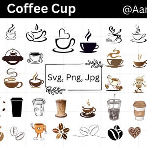 Coffee Cup SVG Bundle, Coffee Mug Clipart, Caffeine Lover SVG, Cup Silhouette, Coffee PNG, Svg for Cricut & Silhouette, Digital Download