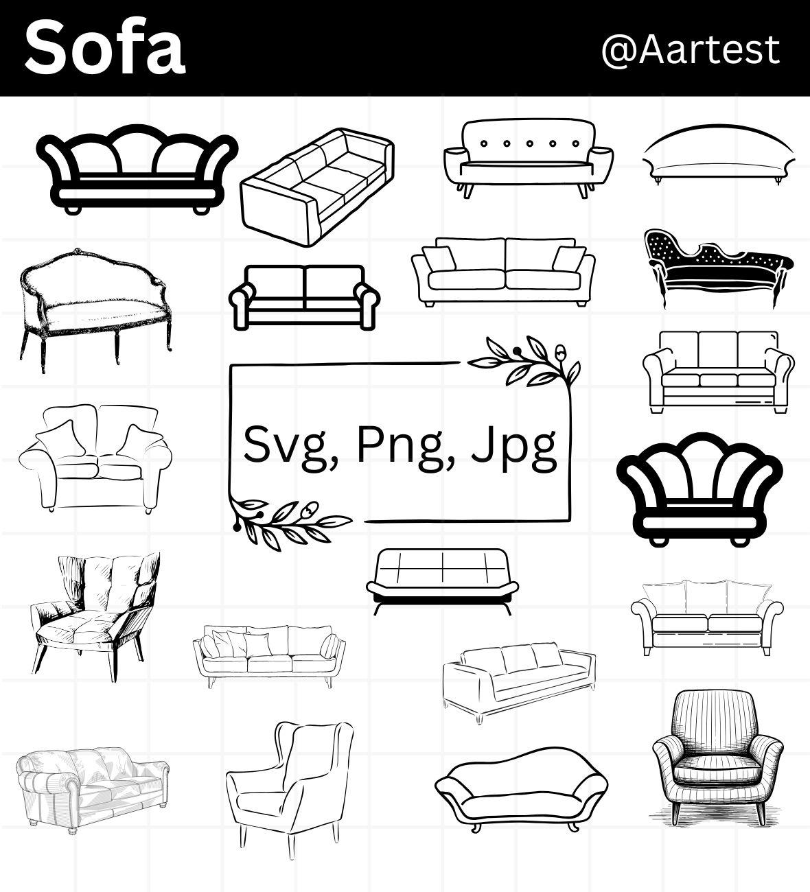 Sofa Svg Bundle, Sofa Silhouette, Sofa Clipart Png, Sofa Outline, Sofa Vector, Sofa Logo, Sofa Icon, Sofa Cut Files, Sofa Art Cricut Svg