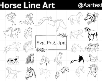 Horse Line Art, Horse SVG, Horse Head Svg, Horse Clipart, Horse Silhouette, Files for Cricut, Horse Vector, Instant Download, Horse Cut File