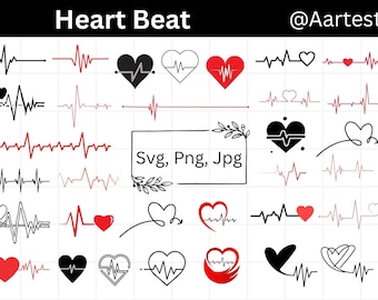 Heartbeat SVG Bundle, Heart Pulse Svg, ECG Clipart, Love Heartbeat Design, Medical Png, Nurse SVG, Cricut Cut Files, Valentine Line Art