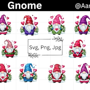 Pacchetto SVG di gnomi, clipart di gnomi carini, gnomi natalizi in formato SVG, gnomi natalizi in formato PNG, file di taglio SVG di gnomi da giardino per Cricut e Silhouette