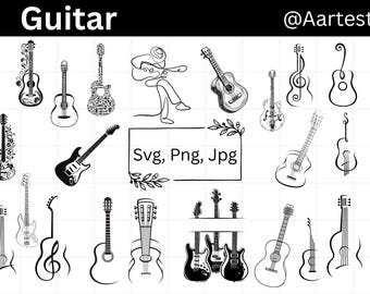 GUITAR SVG , Floral Guitar Svg, Acoustic Guitar Svg, Electric Guitar Svg, Music Notes Svg, Cricut & Silhouette, Printable, Digital Download