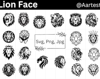 Lion Face SVG Bundle, Lions SVG, Lion Clipart, King Lion Silhouette, Roaring Lion Head Svg, Lion Vector, Digital download