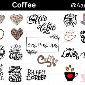 Coffee Cup SVG Bundle, Coffee Mug Clipart, Caffeine Lover SVG, Cup Silhouette, Coffee PNG, Svg for Cricut & Silhouette, Digital Download