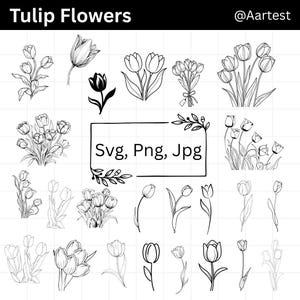 Tulp bloem SVG-bundel, tulp Cricut, bloem clipart, tulp monogram, tulp silhouet, tulp gesneden bestand, instant download, Silhouet,
