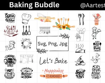 Baking SVG Bundle, Kitchen Quotes Svg, Bakery Clipart, Chef Hat Svg, Rolling Pin Svg, Kitchen Svg, Kitchen Monogram Svg, Instant Download