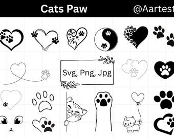 Katttass SVG, katttassavtryck Clipart, kattungetass klippfiler, husdjurstass SVG, tassavtryck silhuett, djurtass PNG, digital nedladdning