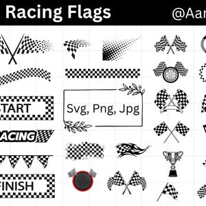Racing Flag SVG Bundle, Checkered Flag SVG, Race Car Clipart, Finish Line SVG, Racing Clipart, Svg Cut Files for Cricut Silhouette
