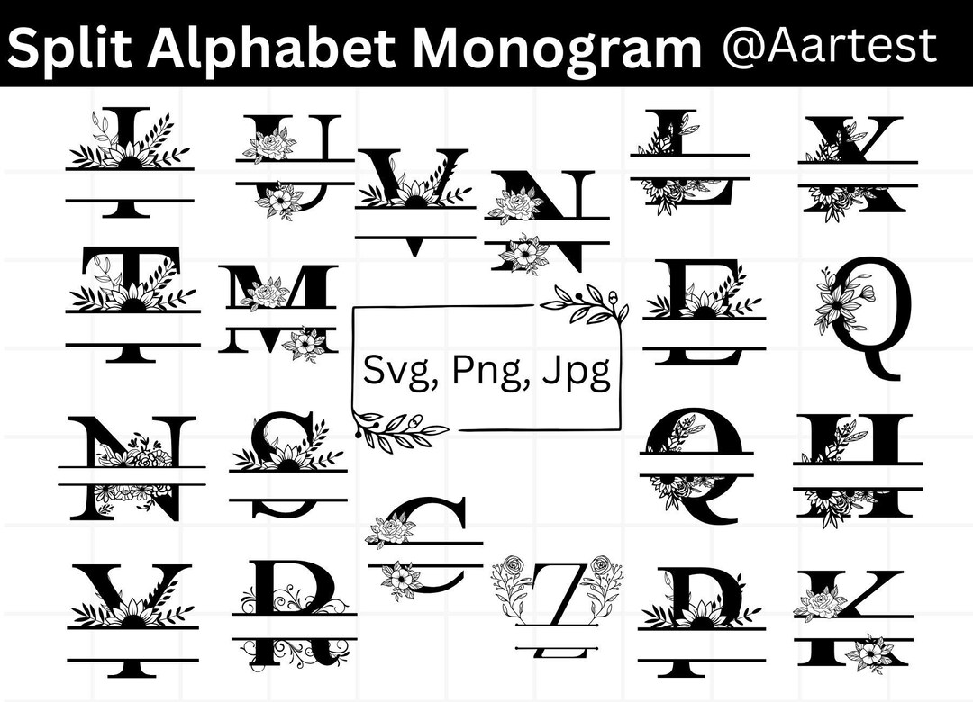 Split Alphabet Monogram, Split Monogram Svg, Split Letter Svg, Alphabet ...